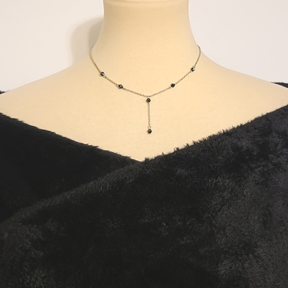Elegant Silver and Iridescent Black Beaded Necklace